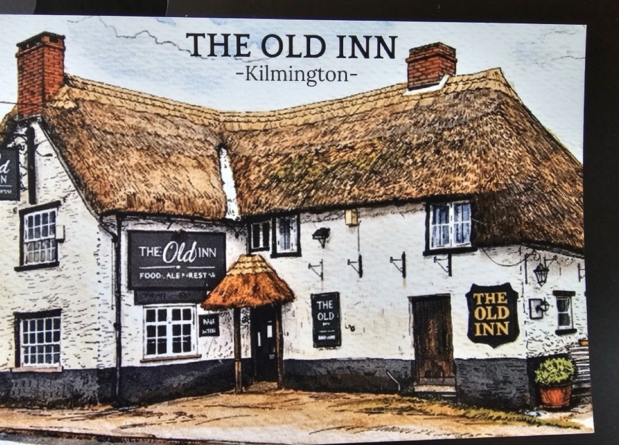 The Old Inn, Kilmington — watercolour illustration of the thatched 16th-century pub